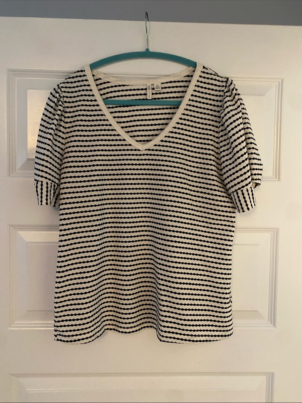 Cato Black & White Striped V-Neck Women's Top
